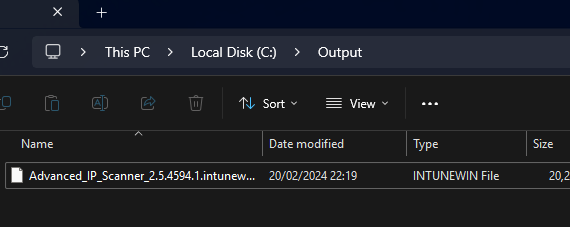 Generated IntuneWin file in output folder